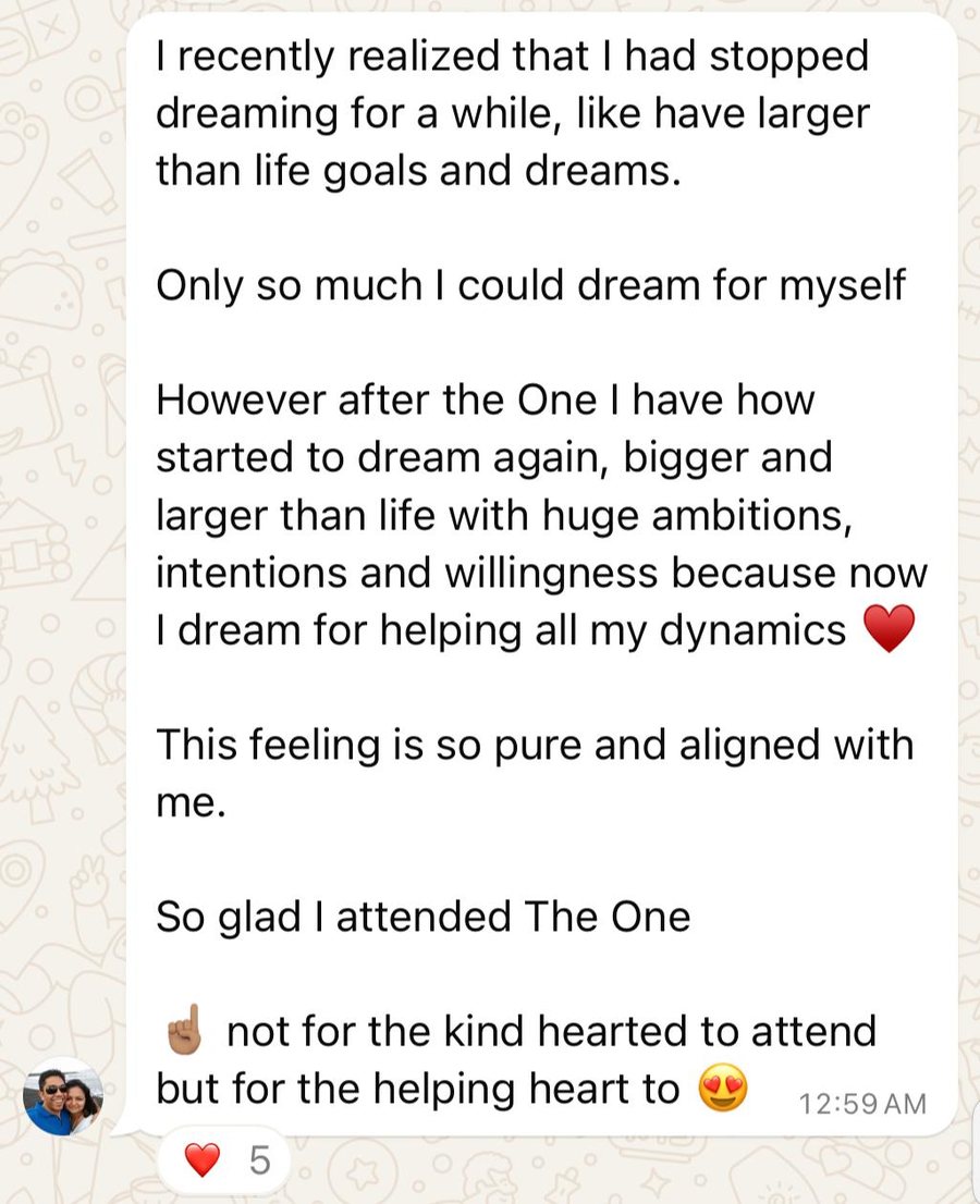 A WhatsApp message after the seminar: started to dream again, bigger than life